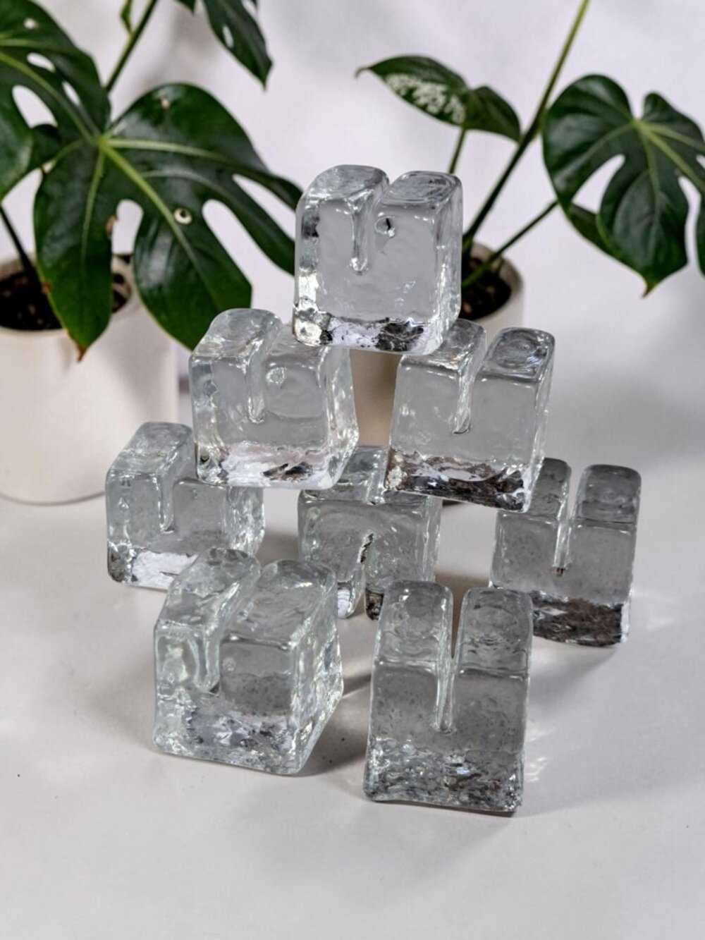 Pottery Barn Placecard Holders Clear Glass Cubes Wedding Shower Display Set 8